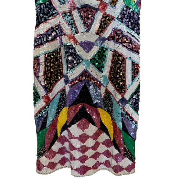 VTG Carina Dress Multicolor Sequin Geometric Sleeveless Mini Sz M Y2K Bodycon - Picture 6 of 16